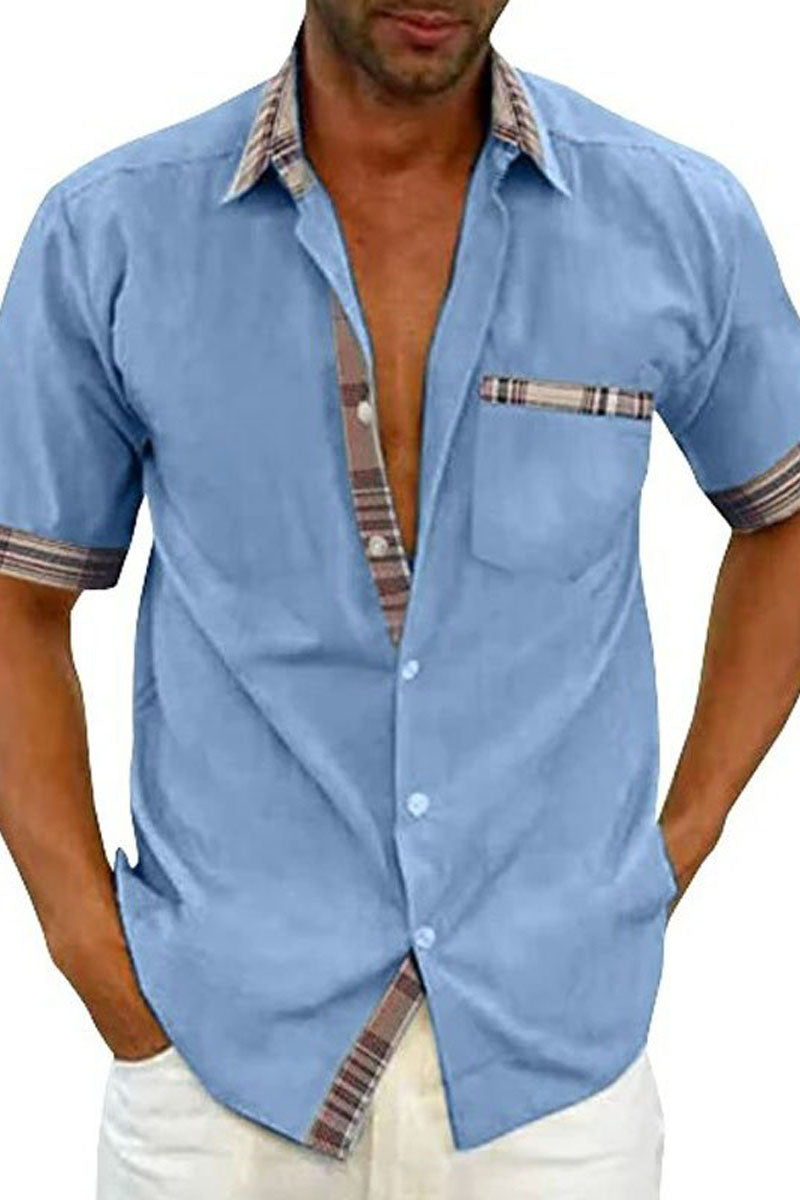 Men's Casual Plaid Collar Button Summer Shirt