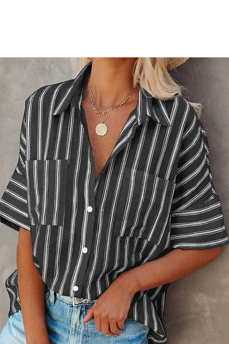 Short-sleeved Striped Single-breasted Casual Shirt