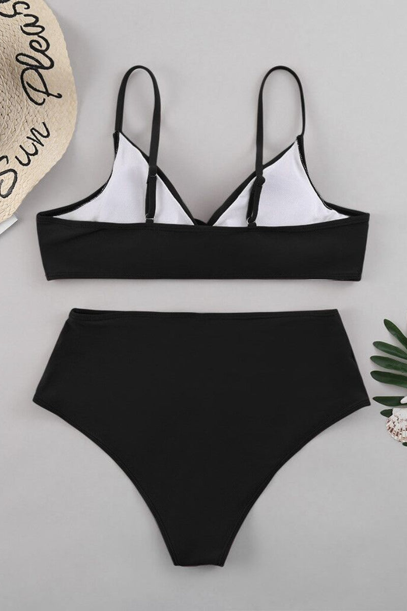 V Neck High-waisted  Bikini Set