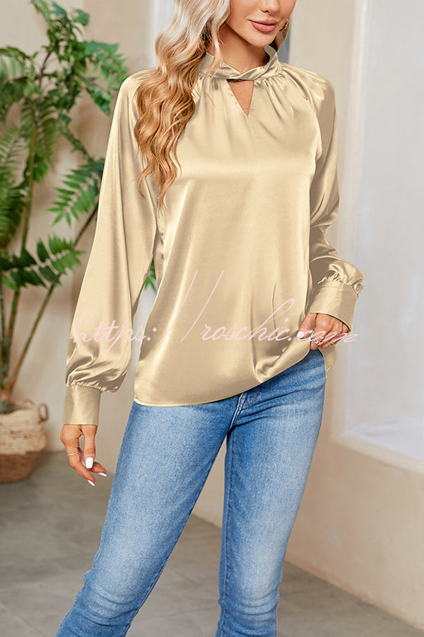 Vip Flight Plans Satin Twist Cut Out Neck Blouse