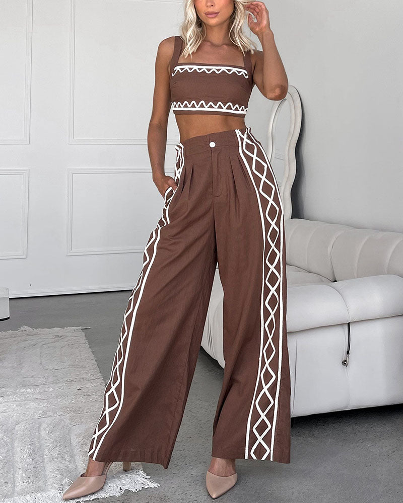 Summer chocolate color casual two-piece set - Fashionpara