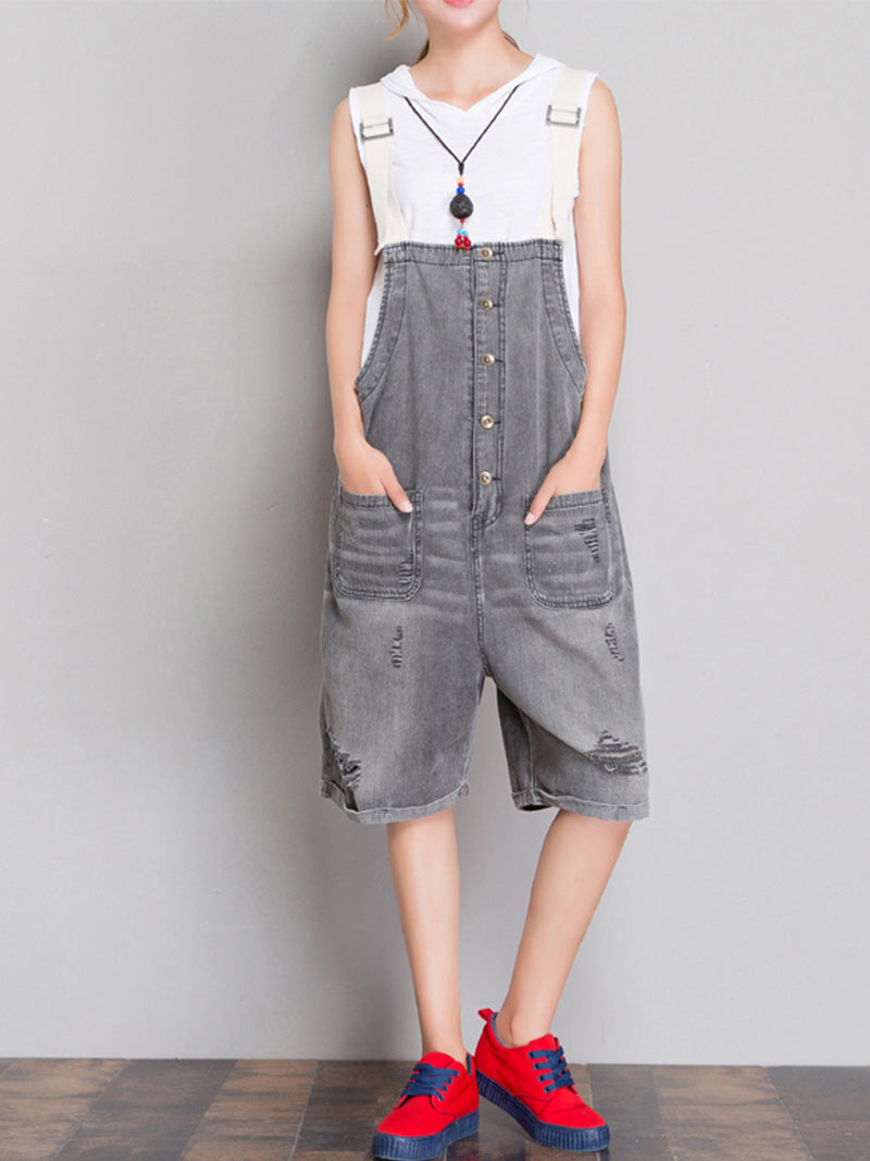 The Meaning Of Simplicity Ripped Romper Overall Dungarees - Fashionpara