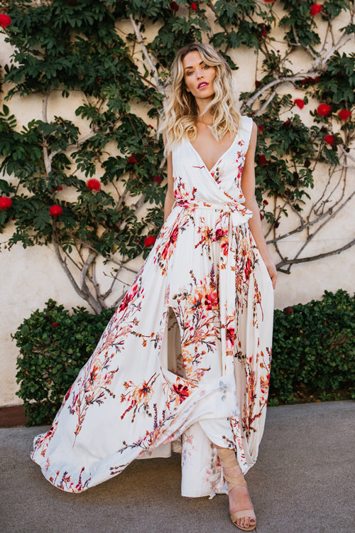 Boho Print Tie-waist Flare Maxi Dress