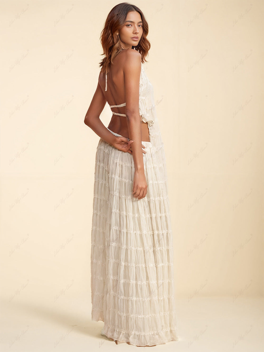 Charm Pleated Drawstring Waist Tiered Maxi Skirt - Fashionpara