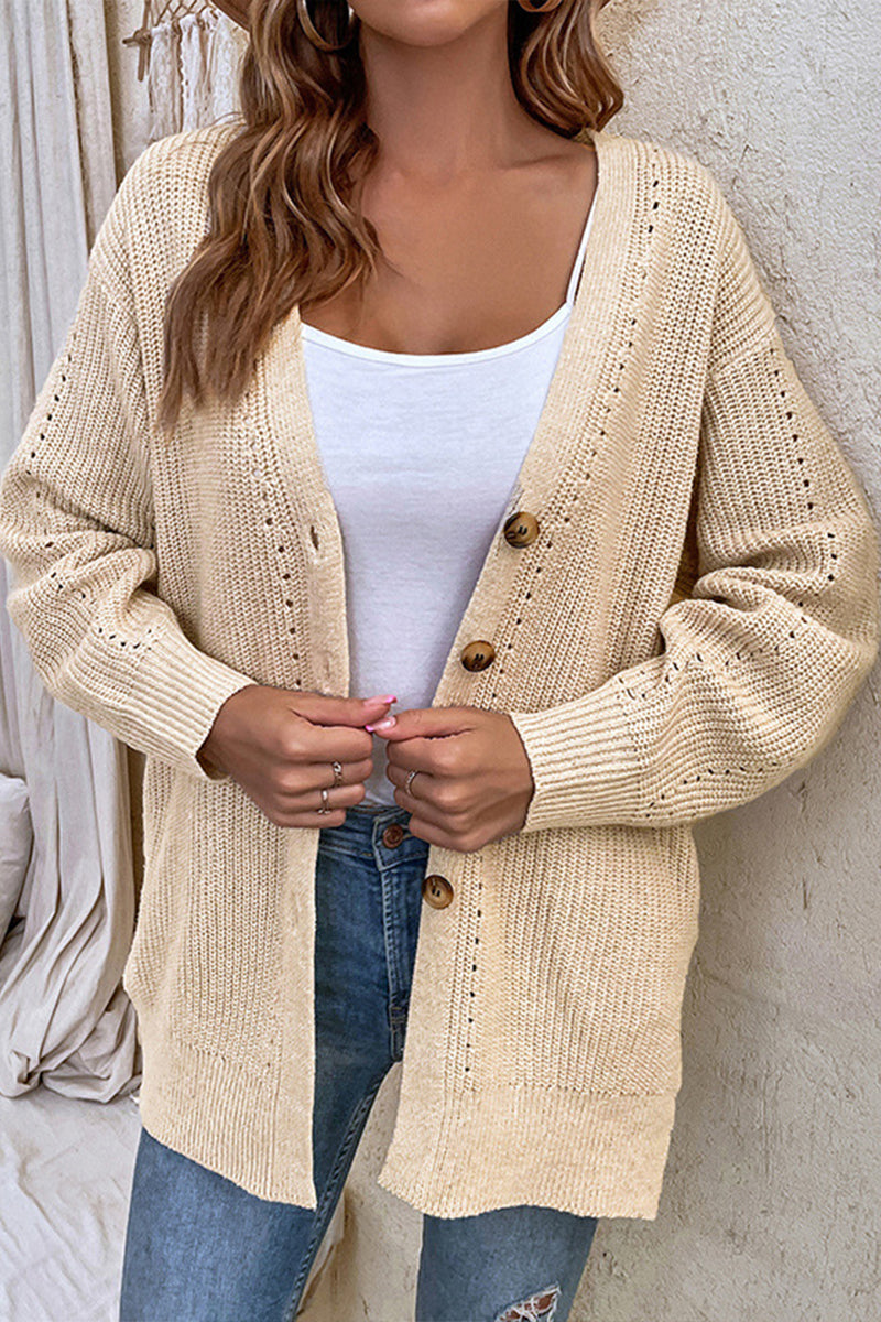 Hollow Button Slit Cardigan Knit Sweater