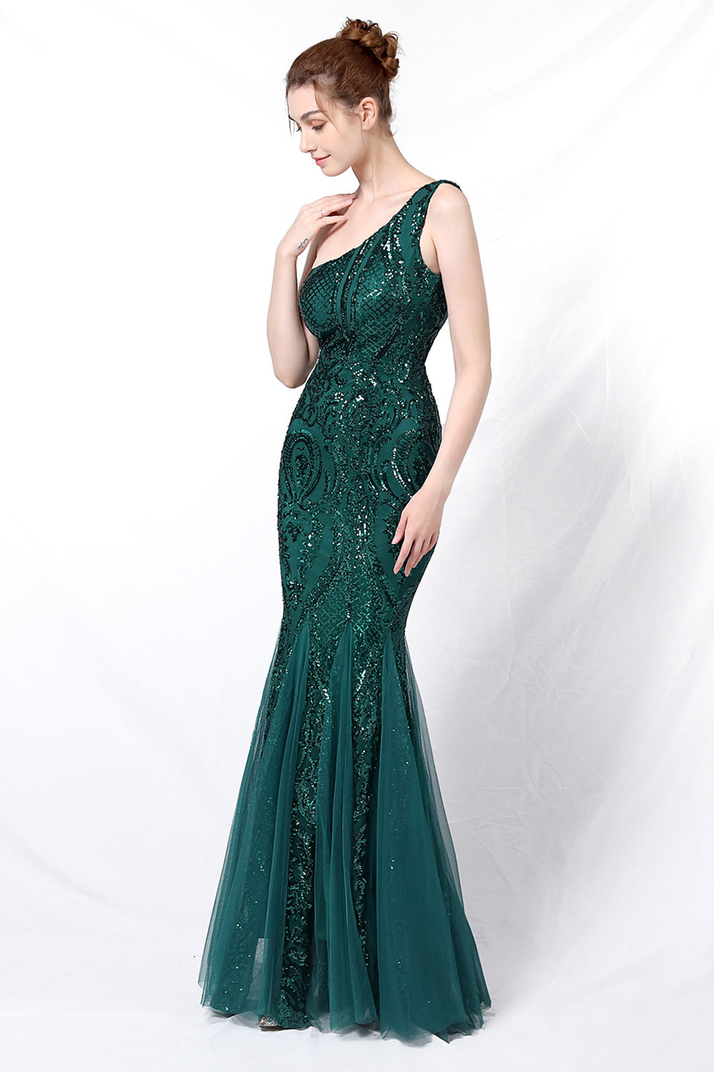 Mermaid One Shoulder Prom Dress with Appliques