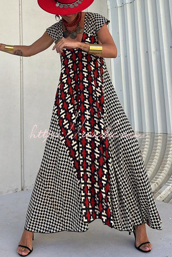 Fresh Breeze Ethnic Unique Print Ruffle Sleeve A-line Maxi Dress - Fashionpara