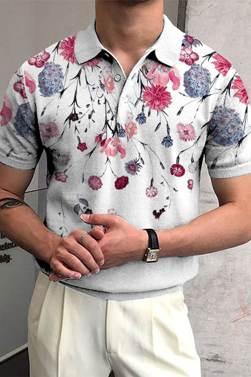 Men's Round Neck Printed Short Sleeve Polo T-Shirt