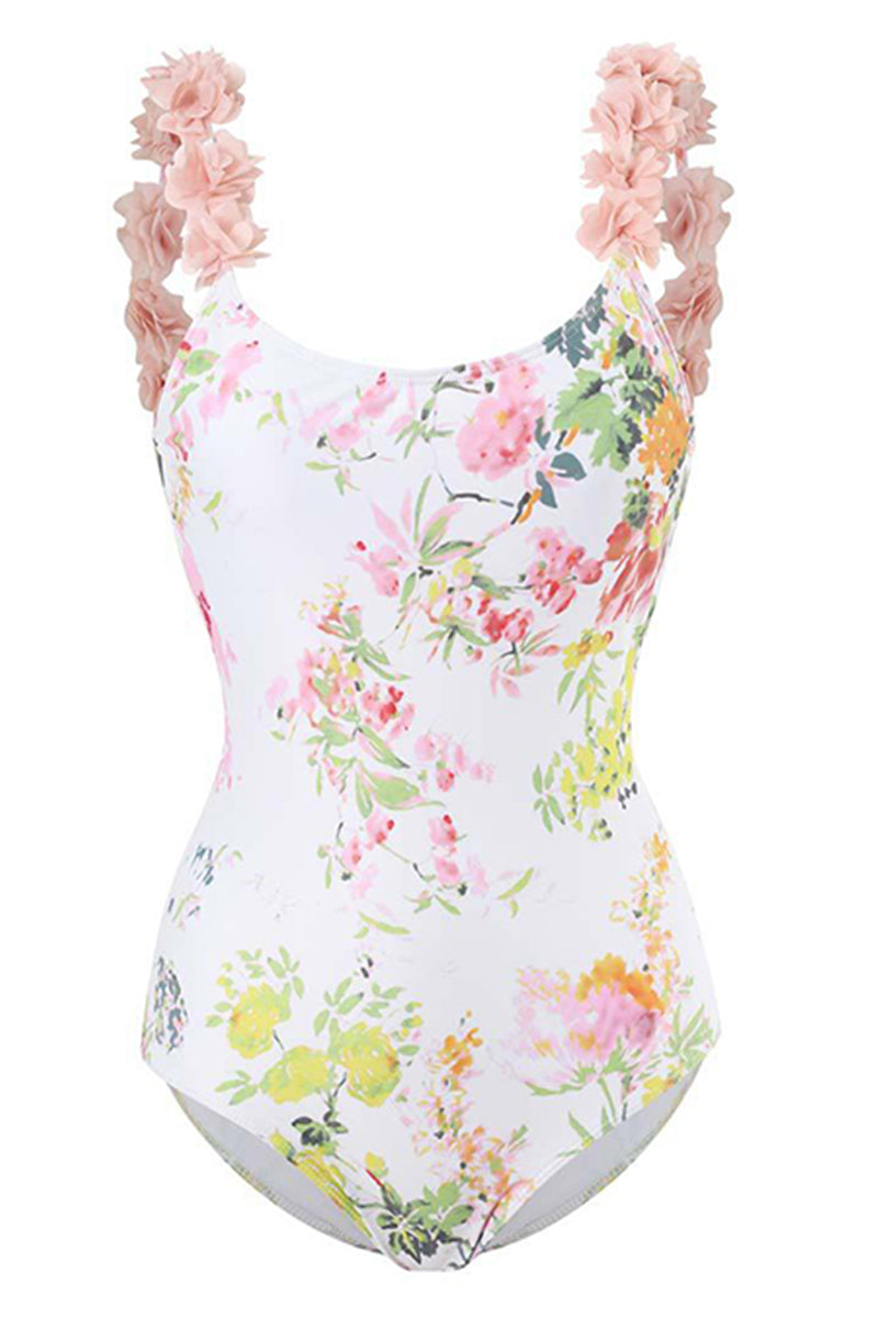 Floral Print One Piece Swimsuit With Cover Up