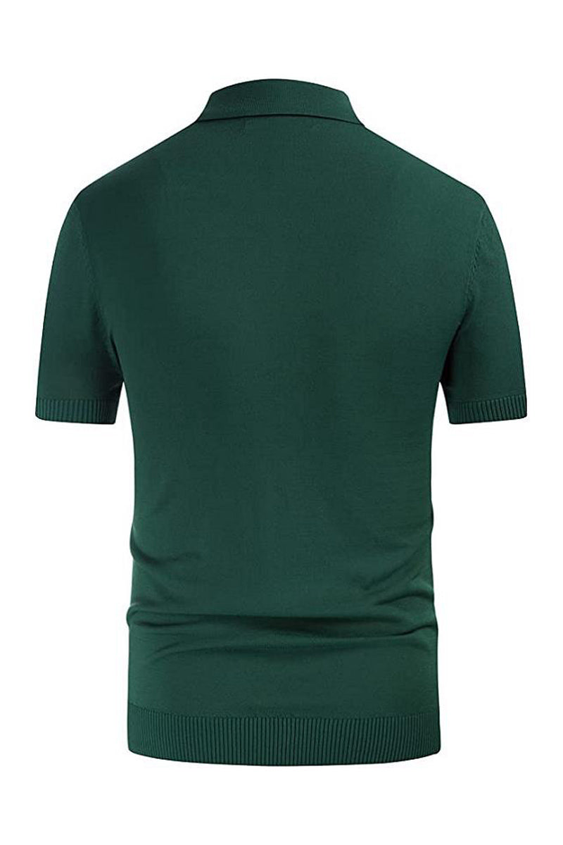 Men's Green Striped Short Sleeve Polo Shirt