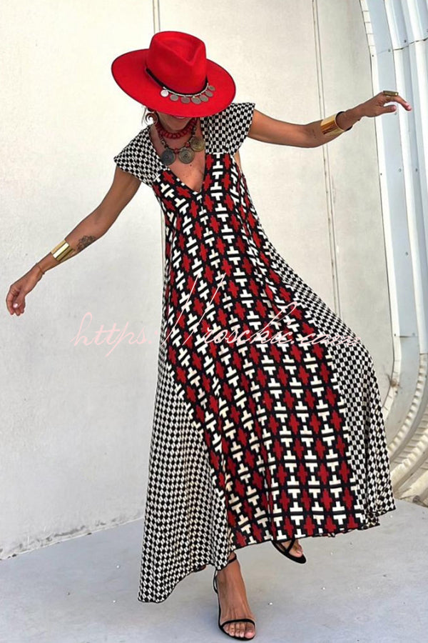 Fresh Breeze Ethnic Unique Print Ruffle Sleeve A-line Maxi Dress - Fashionpara