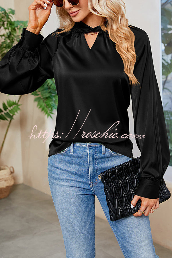 Vip Flight Plans Satin Twist Cut Out Neck Blouse