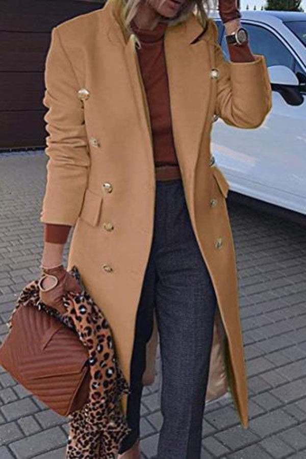 Coming In With Confidence Lapel Buttoned Pocket Long Sleeve Coat