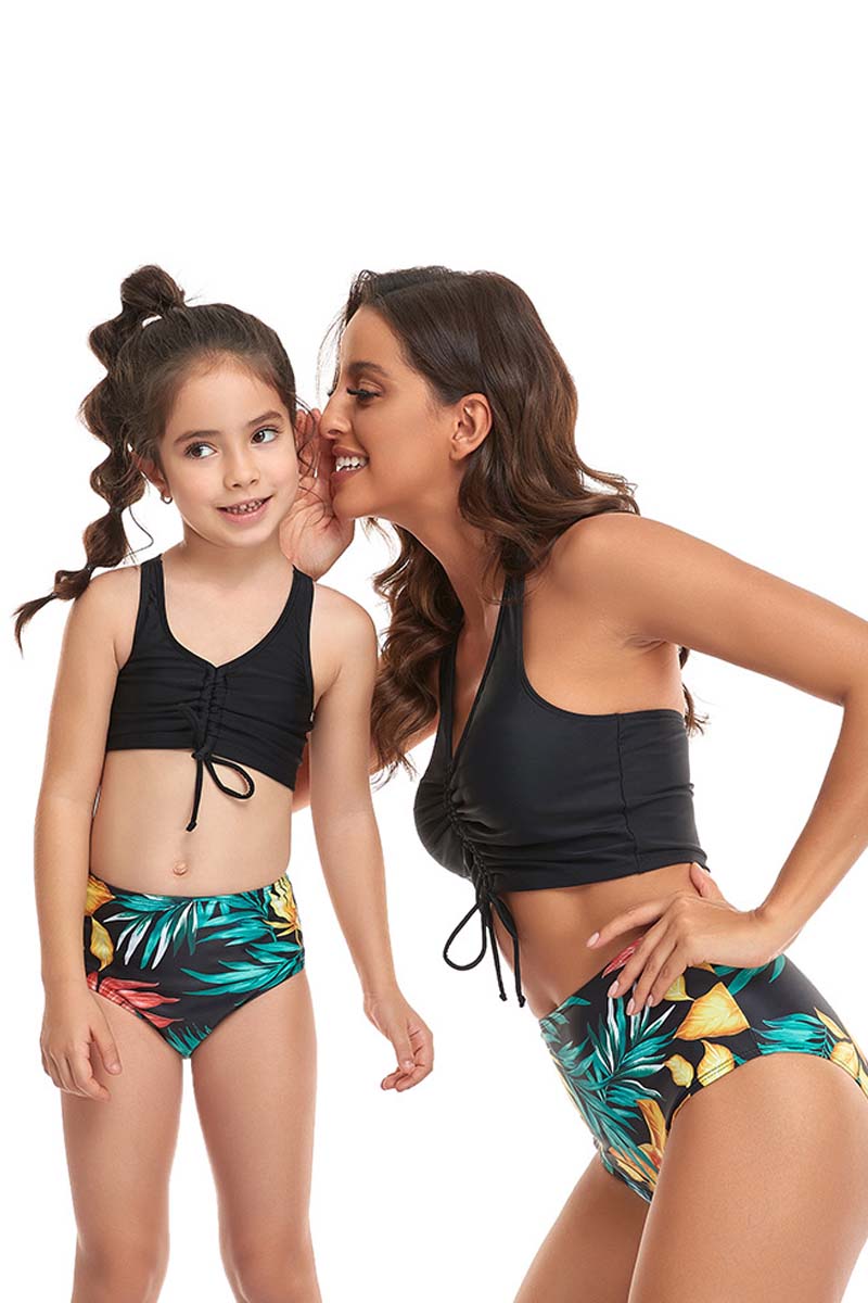 Drawstring Print Parent-child Two Pieces Swimsuit