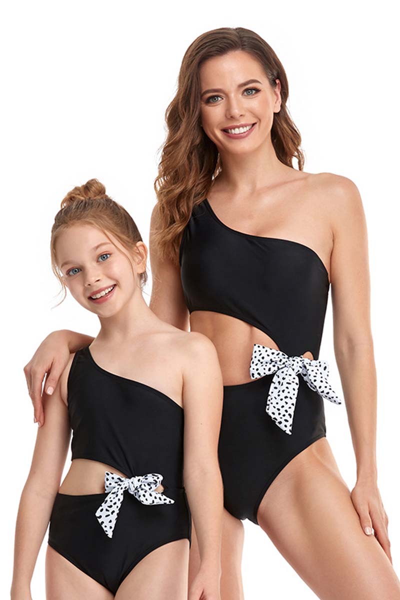 Bowknot Solid Parent-child One-piece Swimsuit