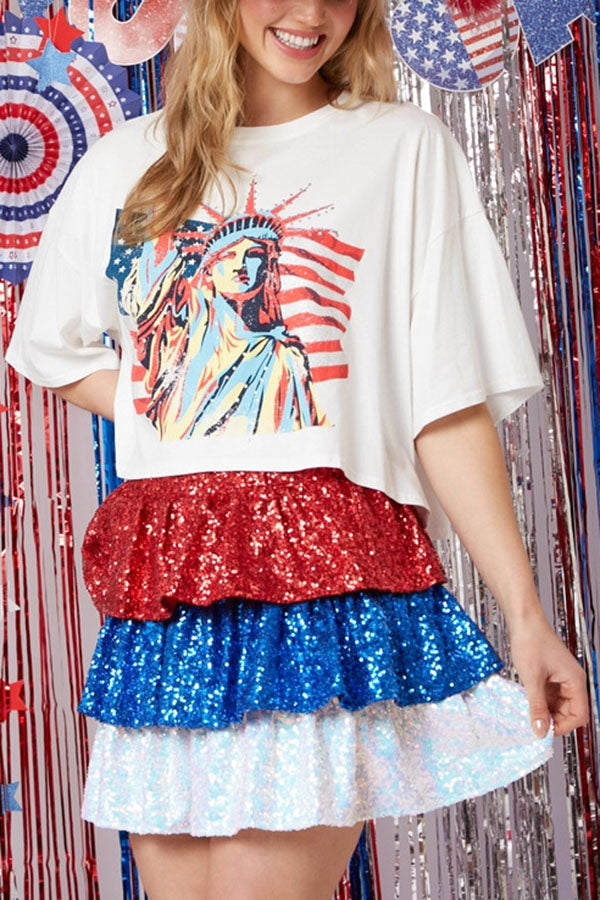 Independence Day Statue of Liberty Graphic Loose Top T-shirt