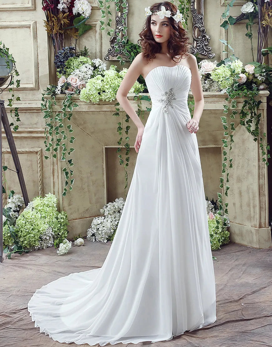 A-Line Strapless Pleating Wedding Dress