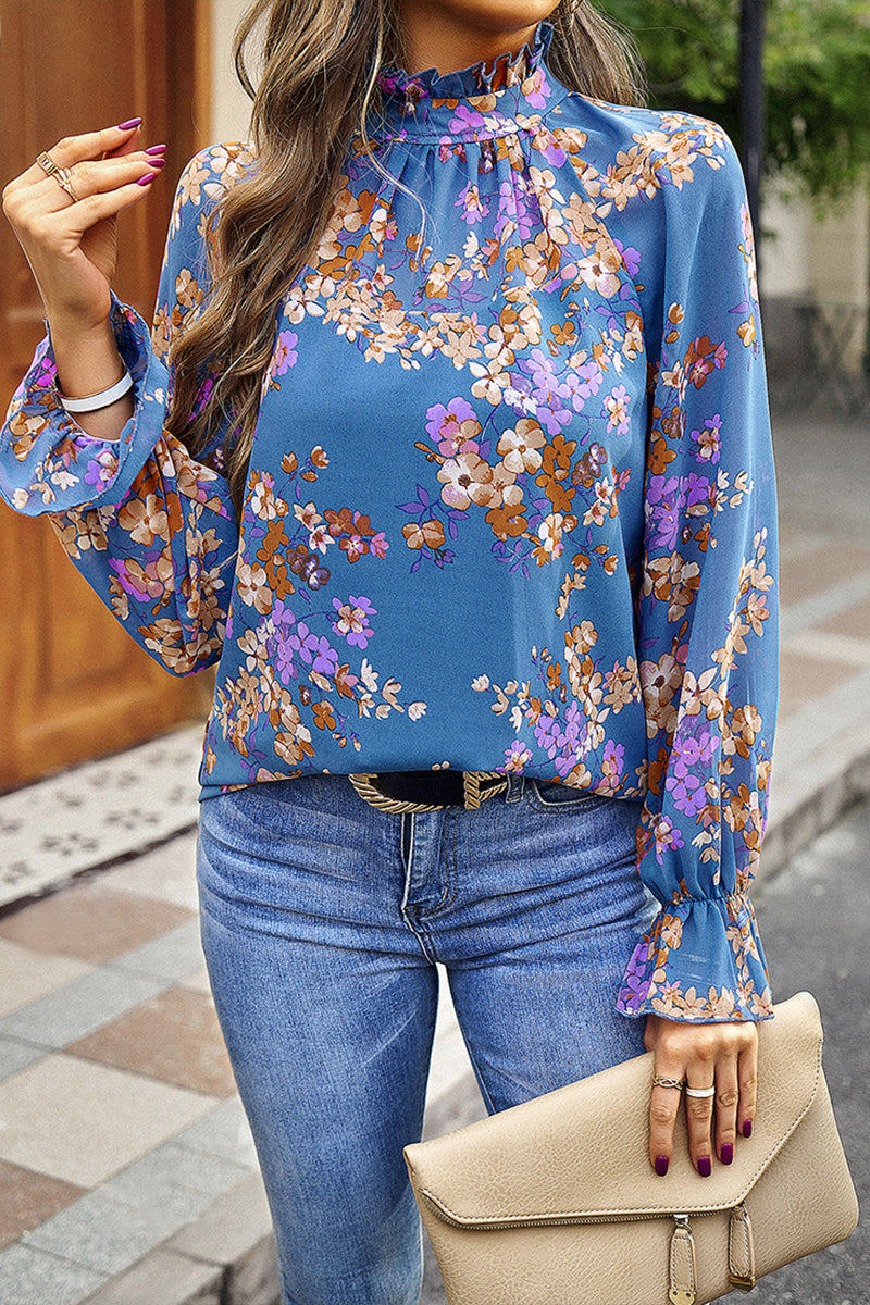 Floral Half Turtleneck Long Sleeve Shirt