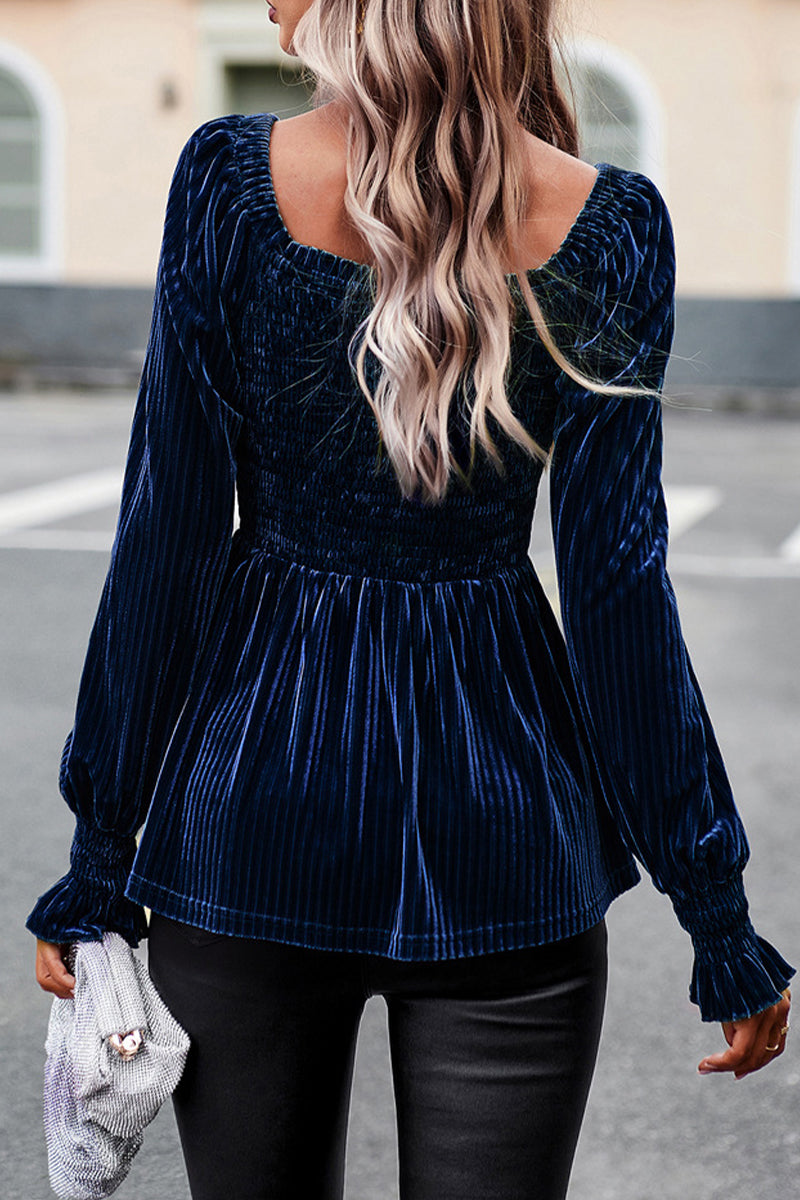 Square Neck Balloon Sleeve Velvet Top