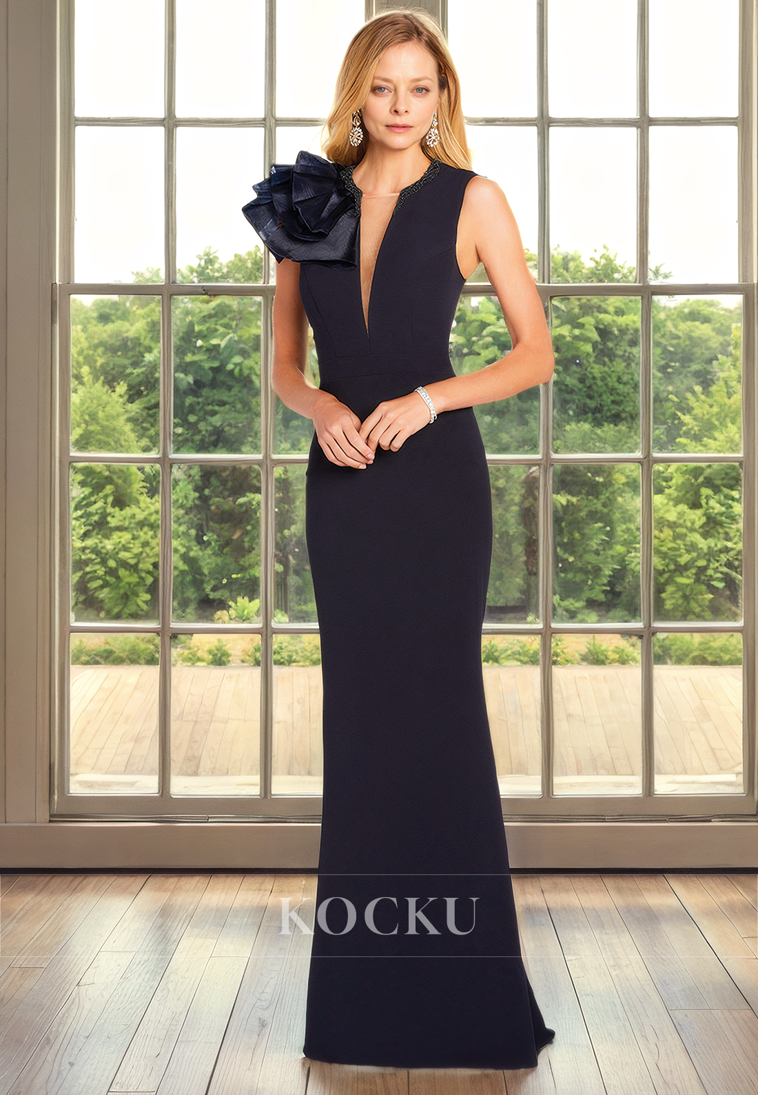 Sexy & Morden V-Neck Sleeveless Sheath Flower Cocktail Mother of the Bride Dress - Fashionpara