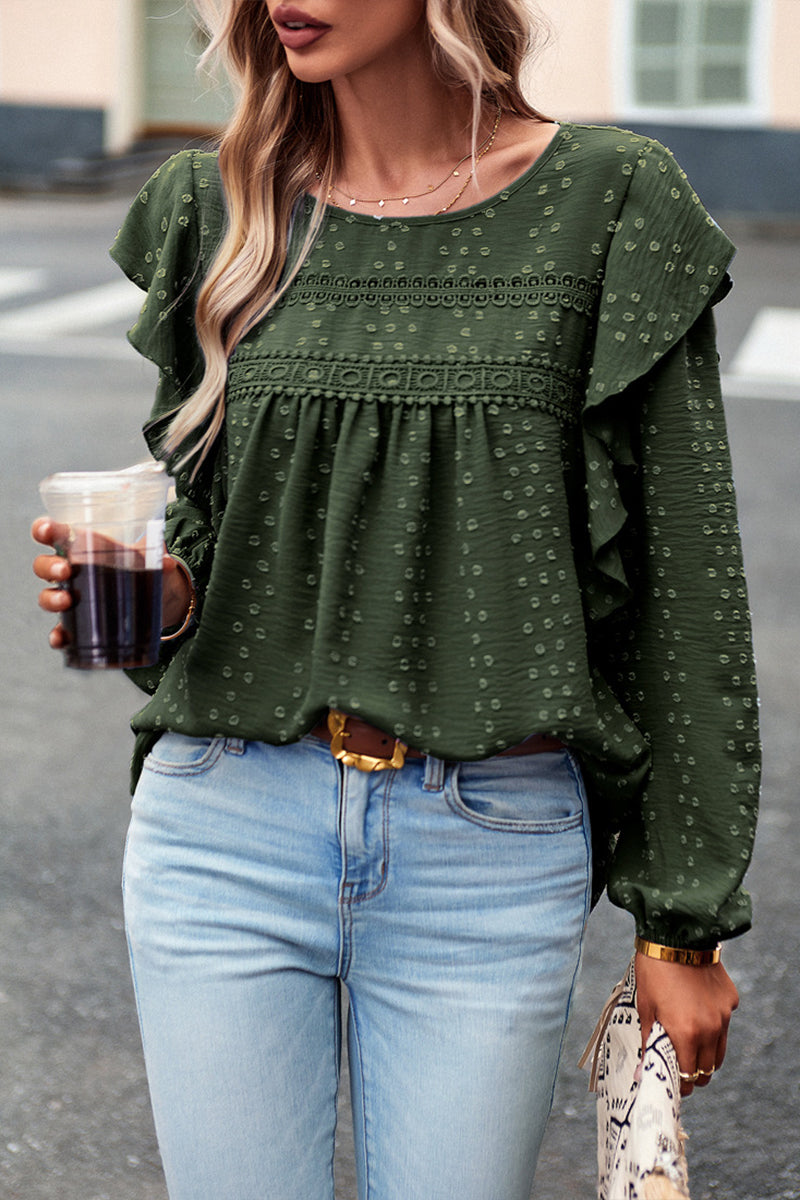 Solid Color Puff Sleeve Casual Long Sleeve Top