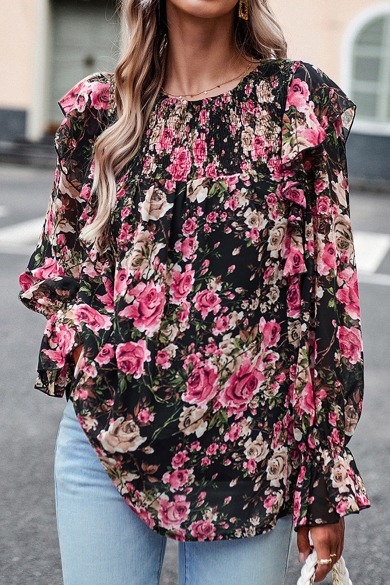 Bell Sleeve Chiffon Print Shirt