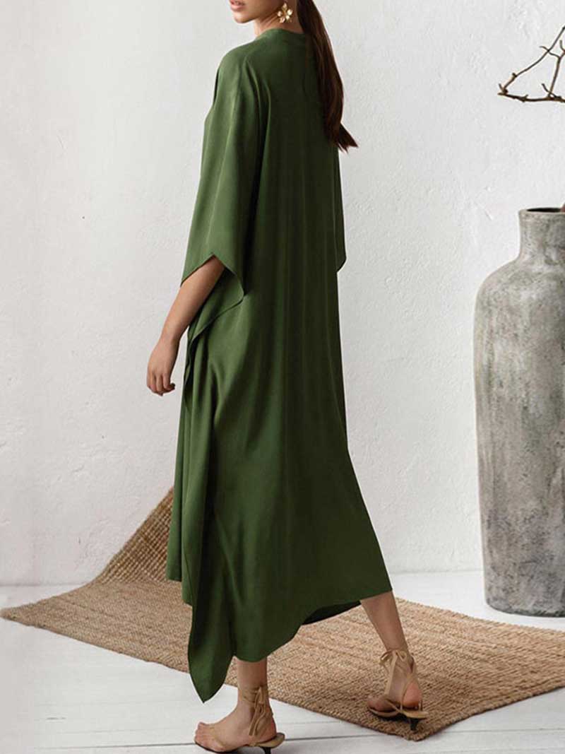 Plain Polyester Long Sleeves Kaftan Dress - Fashionpara