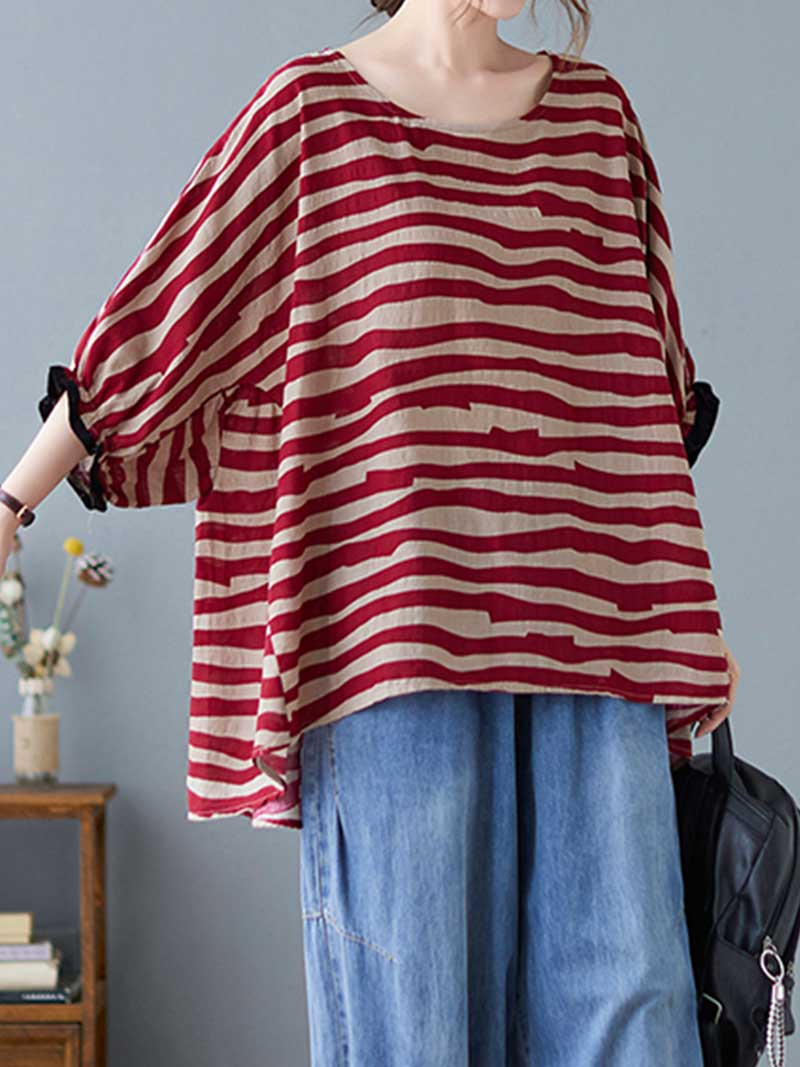 Printed Stripes Style Round-Neck Top