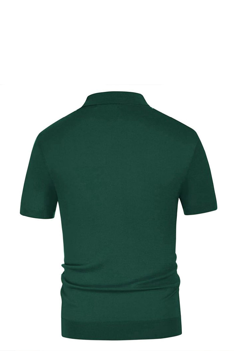 Men's Summer Striped Pocket Knit Short Sleeve Polo Shirt