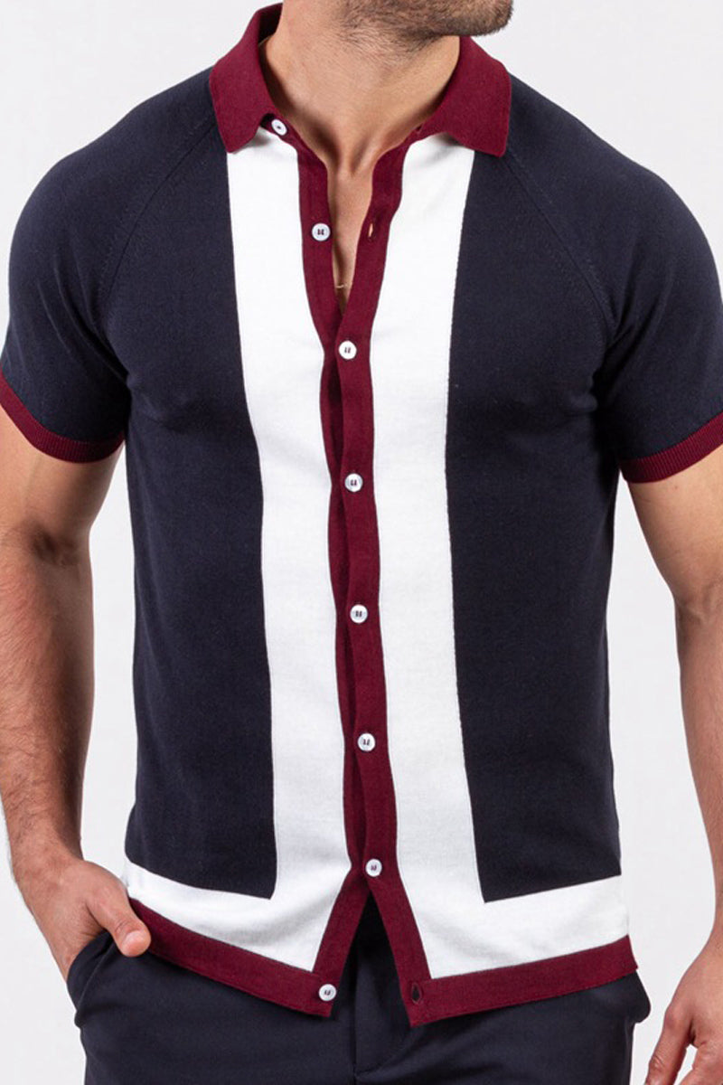 Men's Patchwork Clashing Knit Polo Shirt