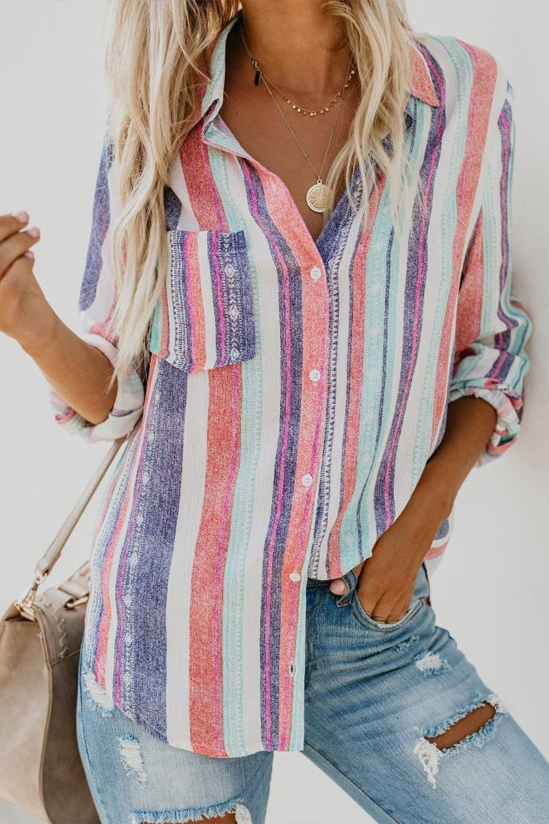 Multicolor Stripe Fashion Vintage Blouse