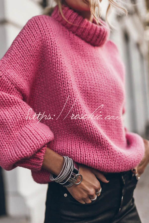 Emilia Knit Thick Collar Extra Long Sleeves Pullover Sweater