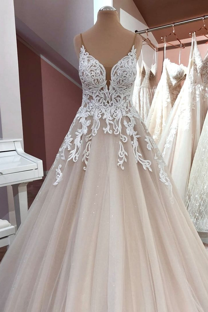 A-Line Sweetheart Princess Bridal Gown With Tulle and Lace