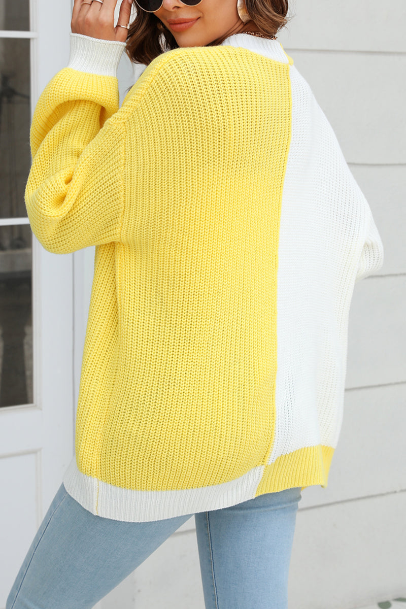 Color Block Loose Long Knit Cardigan Sweater