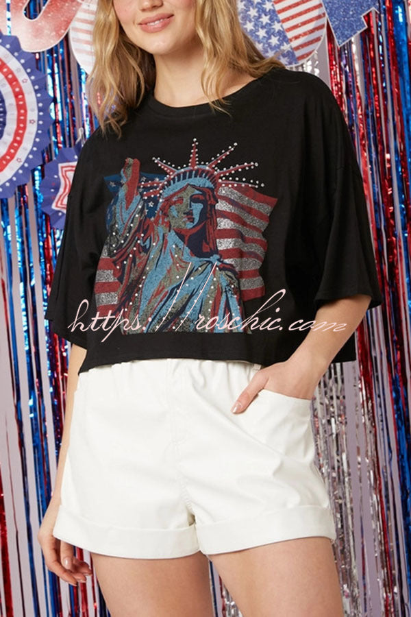 Independence Day Statue of Liberty Graphic Loose Top T-shirt