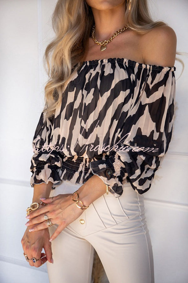 Exaggerated Leopard Print Pleated Long Sleeved Shirt