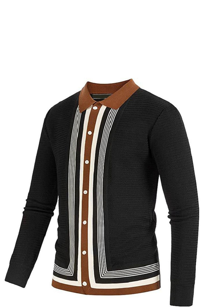 Men's V-Neck Long Sleeve Knitted Polo Cardigan