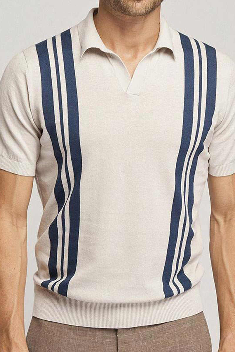 Striped Short Sleeve Knitted Polo Shirt