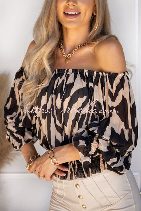 Exaggerated Leopard Print Pleated Long Sleeved Shirt