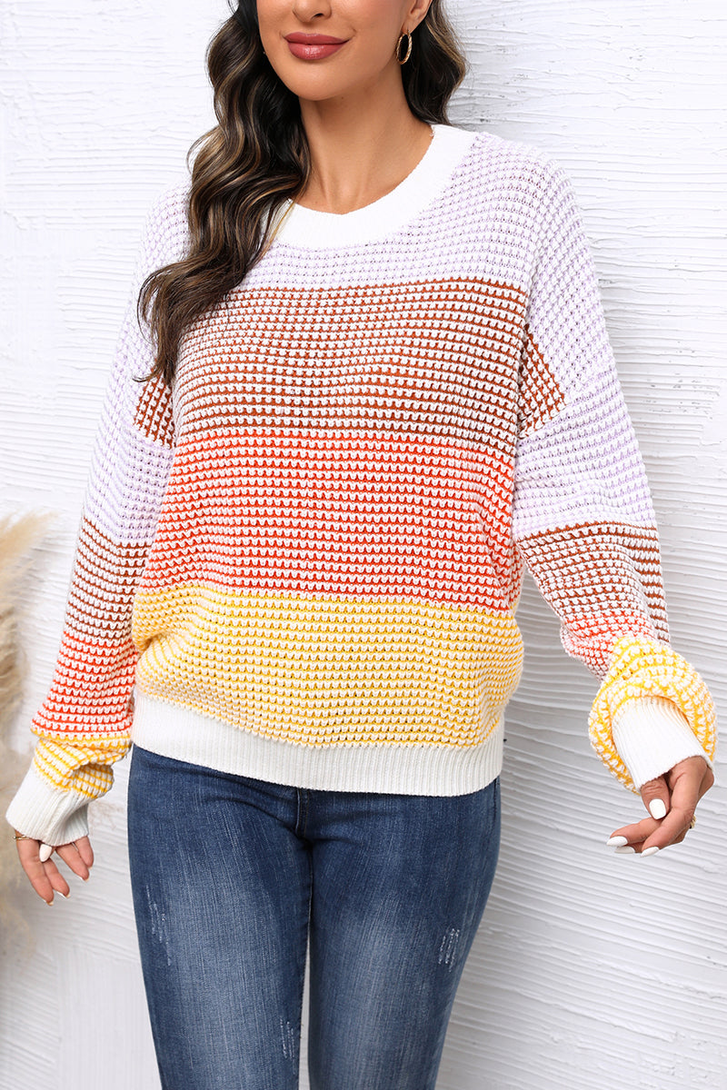 Color Contrast Round Neck Knit Sweater