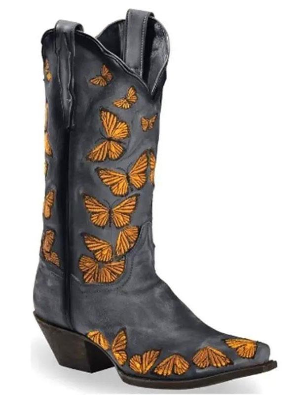 Butterfly Embroidery West Cowboy Street Suede Boots