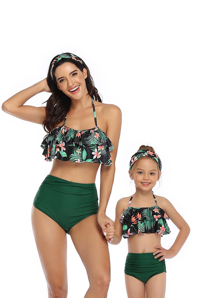 Ruffle Floral Print Parent-child Two Pieces Swimsuit