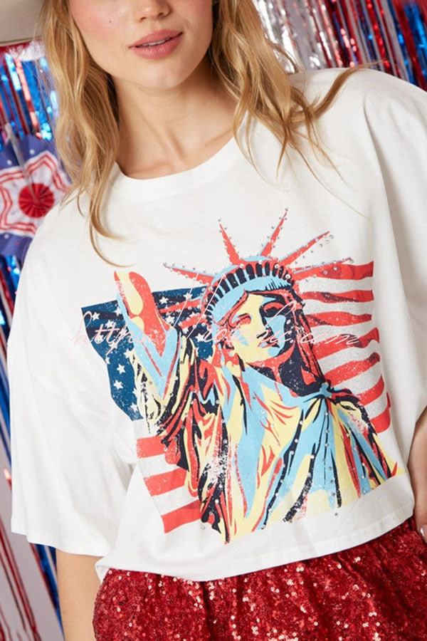 Independence Day Statue of Liberty Graphic Loose Top T-shirt