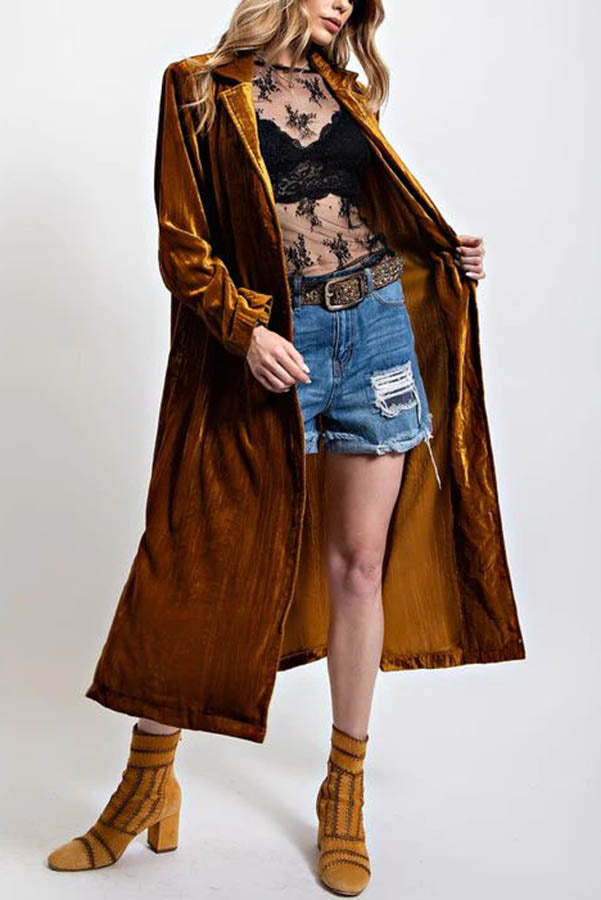 Stunning Soulmate Velvet Pocketed Lapel Kimono Coat