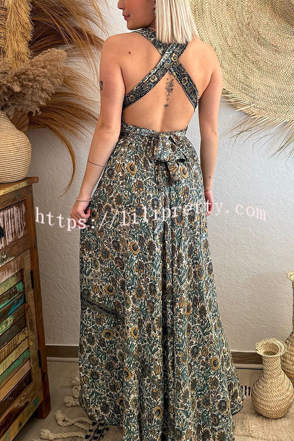 Bohemian Style Printed Elastic Waist Straps Loose Maxi Dress - Fashionpara