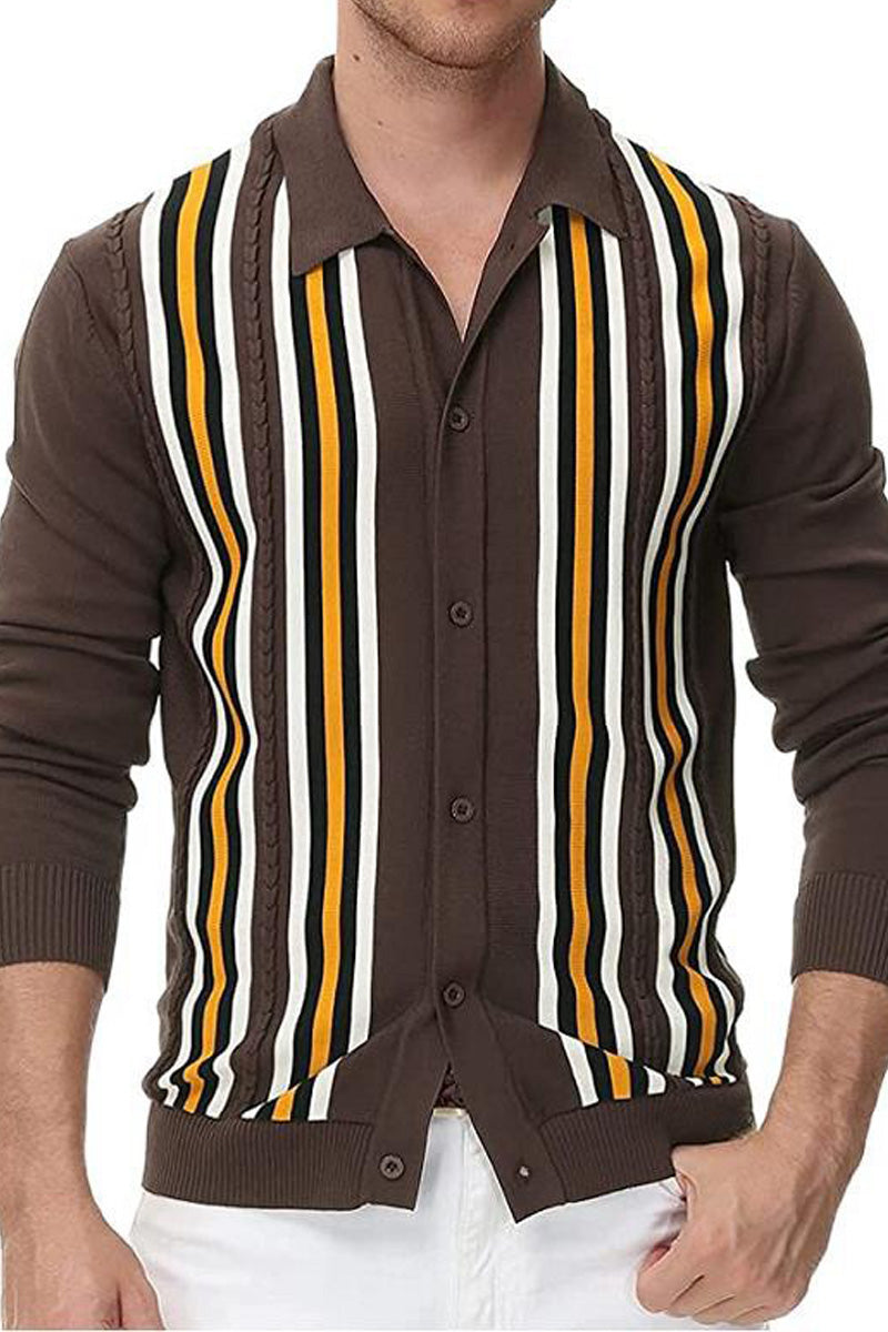 Men's V-Neck Long Sleeve Knitted Polo Cardigan