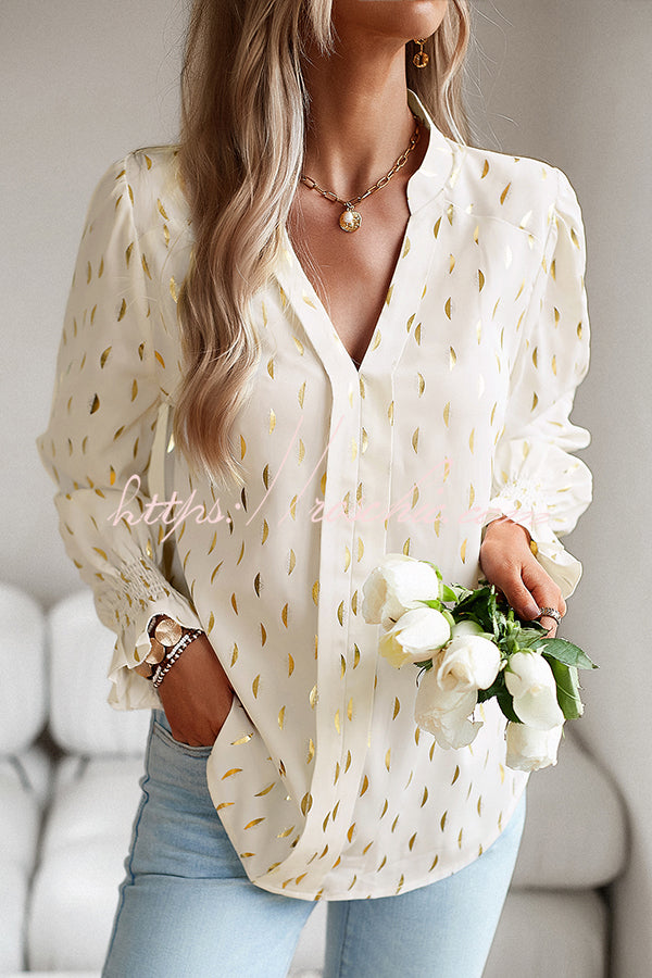 Printed V Neck Pullover Long Sleeved Shirt