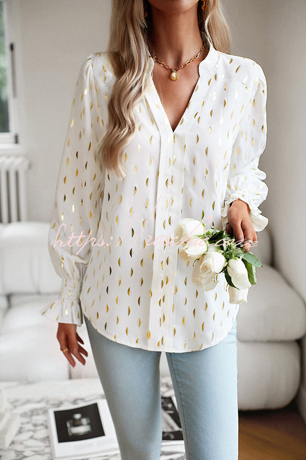 Printed V Neck Pullover Long Sleeved Shirt