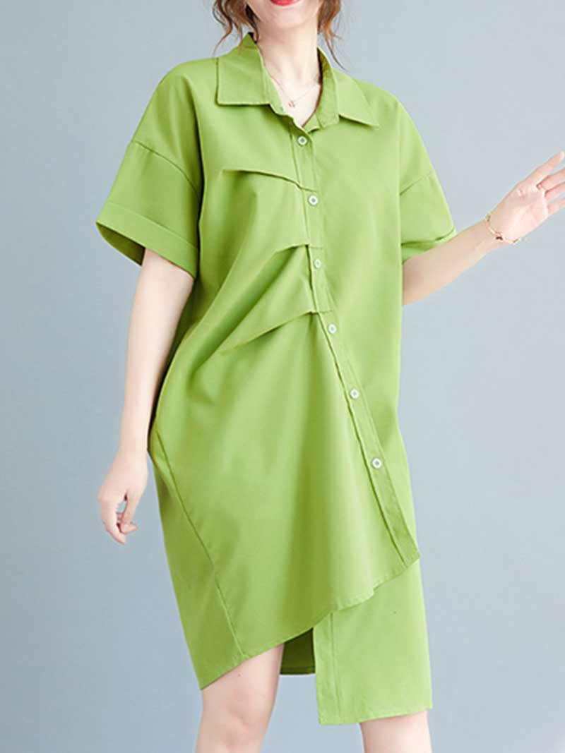 Cotton Short Sleeves Shirt Dress - Fashionpara