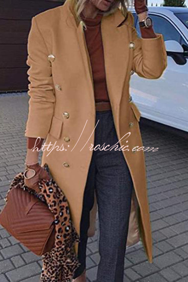 Coming In With Confidence Lapel Buttoned Pocket Long Sleeve Coat